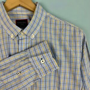 UNTUCKIT Men's M Slim Fit Blue Yellow Plaid Button Down Long Sleeve Dress Shirt‎